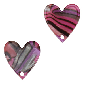 Resin pendants heart Magenta Pink-Black