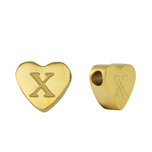 Stainless steel beads heart letter X Gold