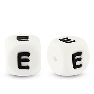 Letter beads silicone E White-black