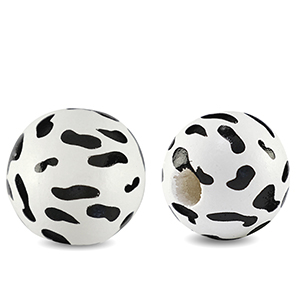 Wooden beads round 16mm cow White-black