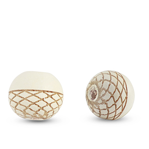 Wooden beads round 10mm pattern Creme