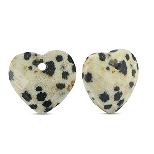 Natural stone charms Dalmatian Stone heart Greige-Black