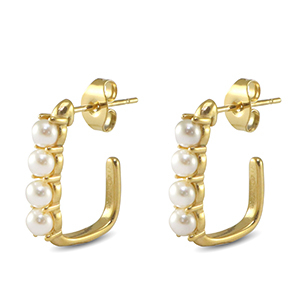 Stainless steel earrings / earpins square imitation pearls Gold