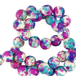 Beads Ceramic 8mm White-purple blue