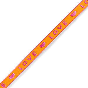 Ribbon text "love" Neon Orange-Pink