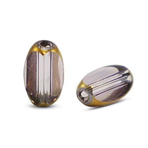 Oval glass beads Lilac Transparent-Gold