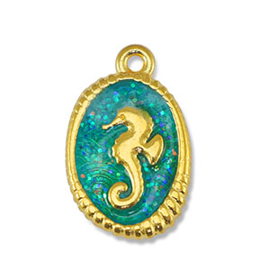 DQ European metal charms seahorse Glitter Turquoise-Gold (nickel free)