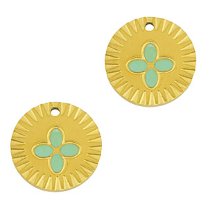 Stainless steel charms round flower Gold-Mint Green