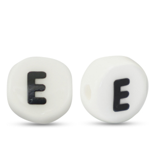 Letter beads ceramic E White-Black