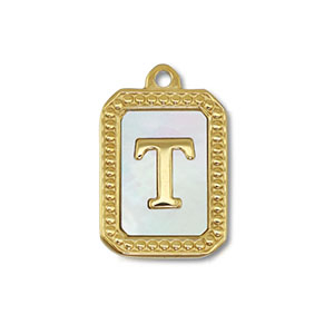 Stainless steel charm shell letter T Gold-White (natural colour)