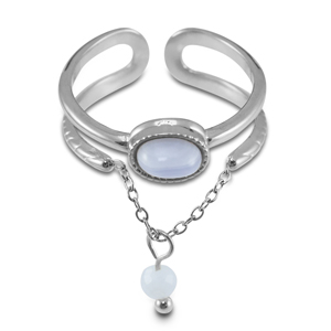 Stainless steel rings with natural stone Silver-Lilac Purple-White