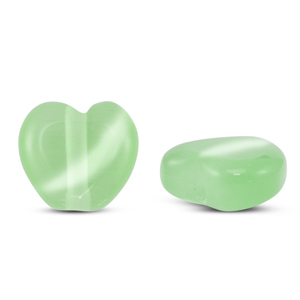 Glass beads Cat's eye heart Light Green