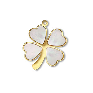Stainless steel charm shell clover Gold-White (natural colour)