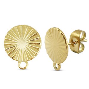 Stainless steel findings earrings / earpin round with loop Gold