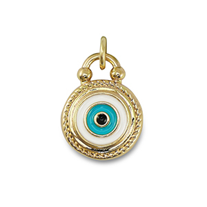 Brass TQ metal charms evil eye Gold-Emerald Blue