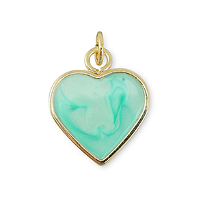 Brass TQ metal charms heart Gold-Mint turquoise Marble