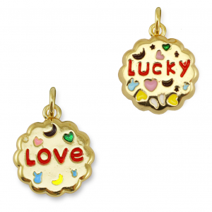 Brass TQ metal charms round "love/lucky" Gold-Multicolor