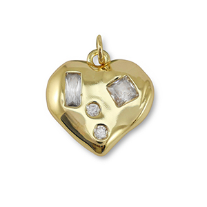 Brass TQ metal charms zirconia heart Gold