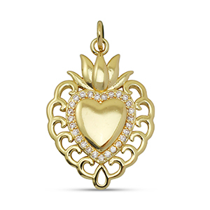 Brass TQ metal charms zirconia heart Gold
