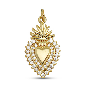 Brass TQ metal charms zirconia heart Gold