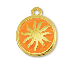 DQ European metal charms sun Gold-Orange (nickel free)