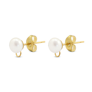 Stainless steel findings earrings / earpin imitation pearl with loop 6mm Gold