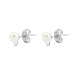 Stainless steel findings earrings / earpin imitation pearl with loop Silver