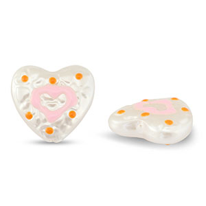 Acrylic beads heart Pearl-Light Pink-Orange