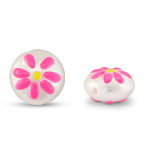 Acrylic beads round with flower Pearl-Pink-Yellow