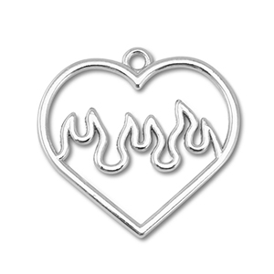 Metal charms heart with flames Silver