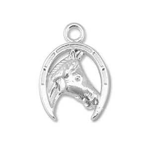 Metal charms horseshoe with horse Silver
