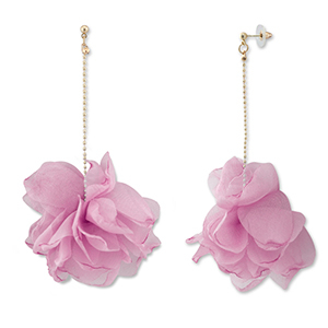 Trendy earrings/earpin chiffon flower Mauve Pink-gold