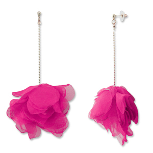 Trendy earrings/earpin chiffon flower Fuchsia Pink-Gold