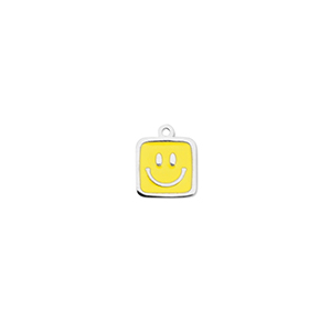 Stainless steel charms square with smiley Silver-Yellow