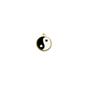 Stainless steel charms round Yin & Yang Gold-Black-White