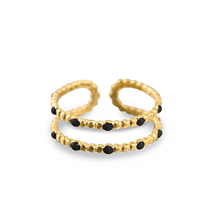 Stainless steel rings dots Gold-Black