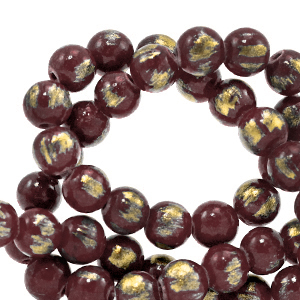 Natural stone beads Calcite 8mm Burgundy Red-Gold