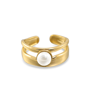 Stainless steel rings pearl Gold-White