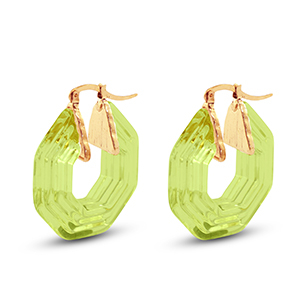 Trendy resin earrings hexagon Gold-Transparent Green