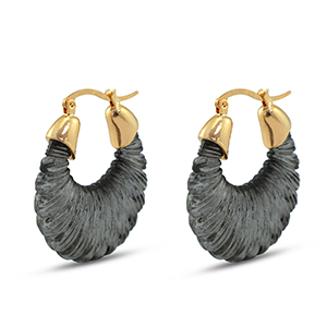 Trendy resin earrings oval Gold-Transparent Black