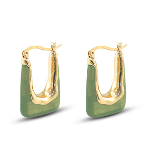 Trendy resin earrings rectangle Gold-Green