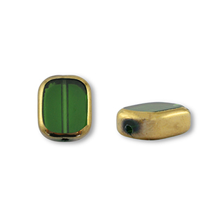 Glass beads rectangle Green Transparent-Gold