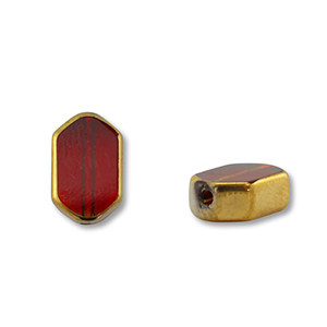 Glass beads hexagon Red Transparent-Gold