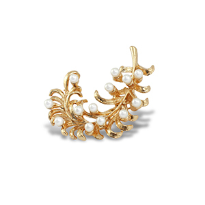 Brooches feather with pearls Gold-White