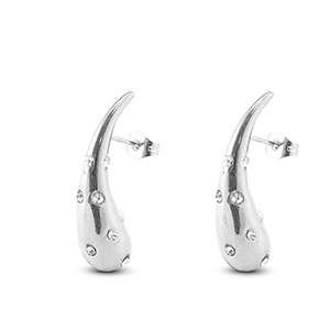 Stainless steel earrings / earpins drop with rhinestones Silver