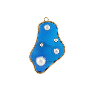 Resin pendants irregular with pearls Gold-Blue-White