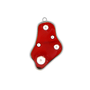 Resin pendants irregular with pearls Silver-Red-White