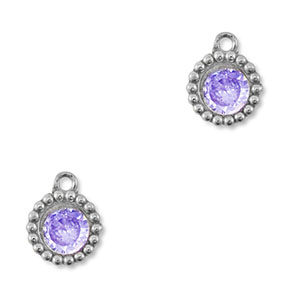 Stainless steel charms zirconia round Silver-Purple