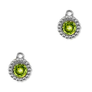 Stainless steel charms zirconia round Silver-Lime Green