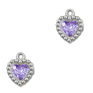 Stainless steel charms zirconia heart Silver-Purple